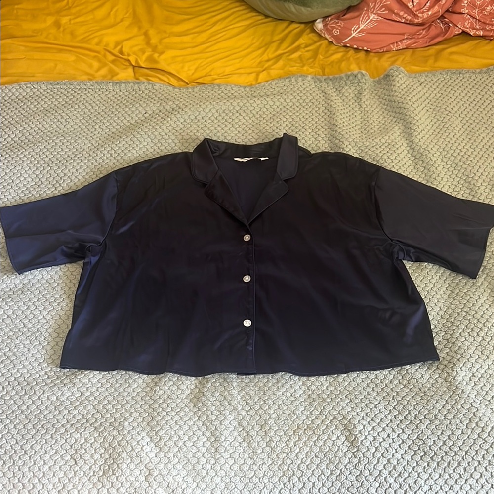 Navy Blue Satin crop pajama top